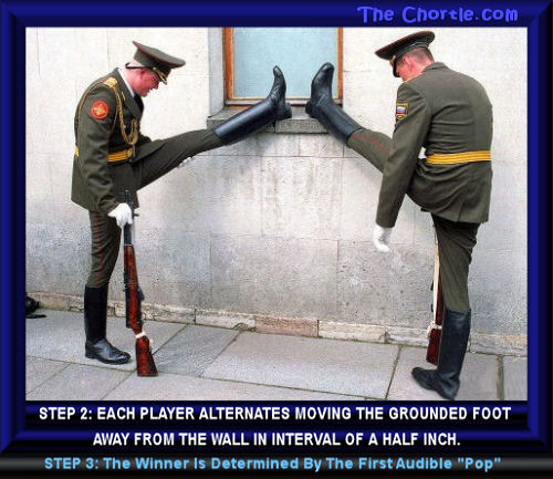 Step 2: Each player alternates moving the grounded foot away from the wall.&nbsp;Step 3: The winner is determined by the first audible "pop."